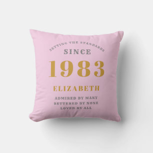 40th Birthday Born 1983 Add Name Pink Grey Cushion