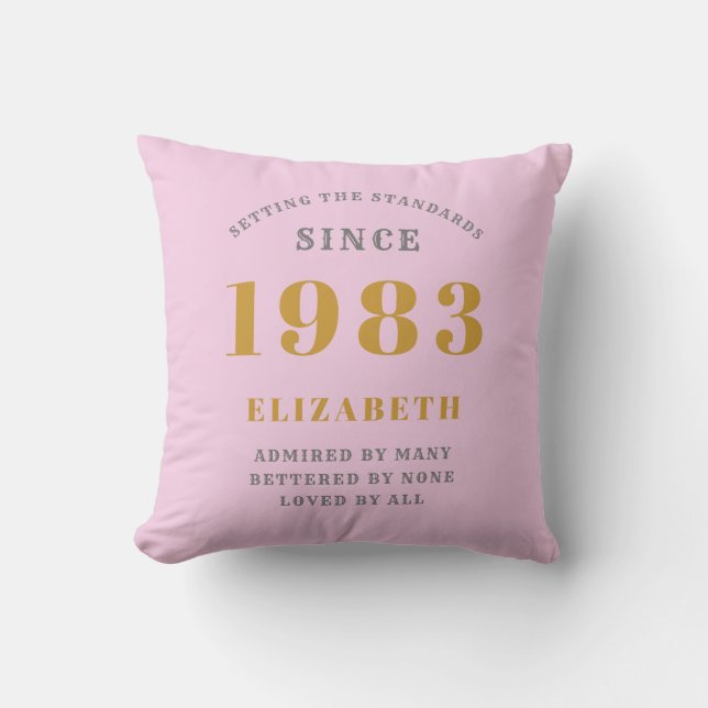 40th Birthday Born 1983 Add Name Pink Grey Cushion (Front)