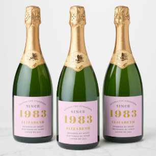 40th Birthday Born 1983 Add Name Pink Grey Sparkling Wine Label