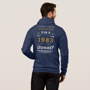 40th Birthday Born 1983 Blue Gold Retro Legend Hoodie