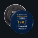 40th Birthday Born 1983 Legend Blue Gold Retro Bottle Opener<br><div class="desc">Vintage design bottle opener. Add the name and year creating a unique birthday celebration item. Team this up with the matching gifts,  party accessories,  and clothing available in our store www.zazzle.com/store/thecelebrationstore</div>