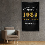 40th Birthday Born 1985 Add Name Black Gold Banner<br><div class="desc">40th Birthday Party Wall Banner - Customisable Black and Gold Decorative Piece. Celebrate an impressive milestone with our Birthday Party Wall Banner. This one-of-a-kind black and gold banner is not just a decoration, it's a statement piece. Customisable to your preferences, it's an elegant and fun way to mark the start...</div>