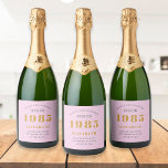 40th Birthday Born 1985 Add Name Pink Grey Sparkling Wine Label<br><div class="desc">Personalised Birthday add your name and year sparkling wine label. Edit the name and year with the template provided. A wonderful custom pink birthday party item. More gifts and party supplies available with the "setting standards" design in the store.</div>