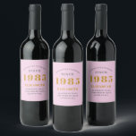 40th Birthday Born 1985 Add Name Pink Grey Wine Label<br><div class="desc">Personalised Birthday add your name and year sparkling wine label. Edit the name and year with the template provided. A wonderful custom pink birthday party item. More gifts and party supplies available with the "setting standards" design in the store.</div>