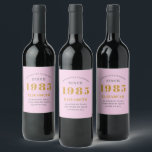 40th Birthday Born 1985 Add Name Pink Grey Wine Label<br><div class="desc">Personalised Birthday add your name and year sparkling wine label. Edit the name and year with the template provided. A wonderful custom pink birthday party item. More gifts and party supplies available with the "setting standards" design in the store.</div>