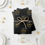 40th Birthday born 1986 Add Name Black Gold Wrapping Paper Sheet<br><div class="desc">A personalized wrapping paper design for that birthday celebration for a special person. Add the name to this vintage retro style black and gold design for a custom birthday gift. Easily edit the name and year with the template provided. A wonderful custom birthday gift. More gifts and party supplies for...</div>