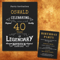 40th Birthday Born Legendary Black Gold Retro