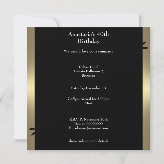 40th Birthday Bronze Coffee Black Floral Swirl Invitation (Front)
