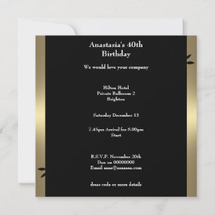40th Birthday Bronze Coffee Black Floral Swirl Invitation