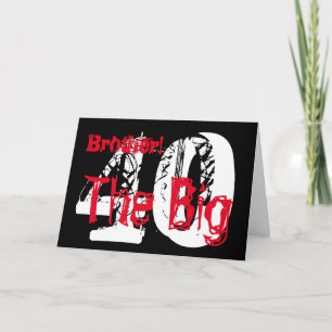 40th Birthday, brother, red, white text on black. Card