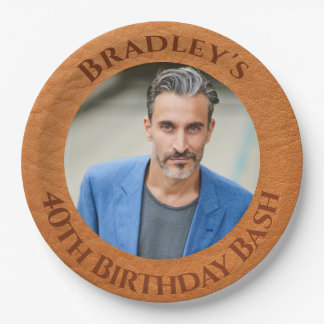 40th Birthday Brown Leather Paper Plate
