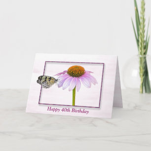 40th Birthday Butterfly on Cone Flower Card