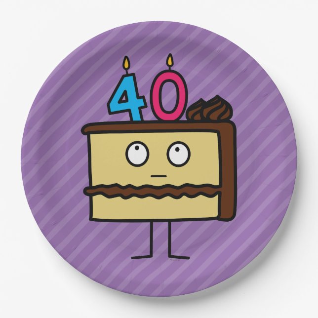 40th Birthday Cake with Candles Chocolate icing Paper Plate (Front)
