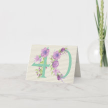 40th Birthday Card - FORTY - Purple Watercolour