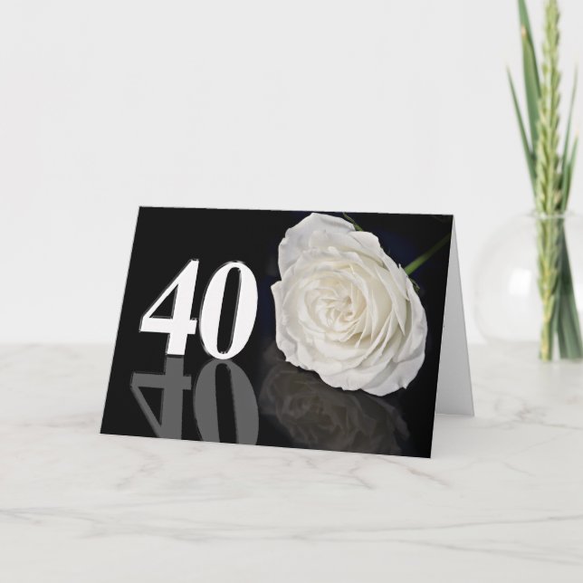40th Birthday Card with a classic white rose (Front)