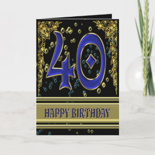 40th birthday card with gold and bubbles