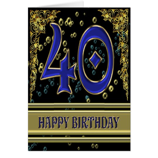 40th birthday card with gold and bubbles