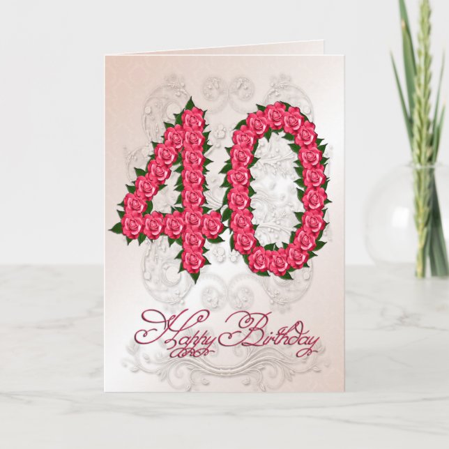 40th birthday card with roses and leaves (Front)