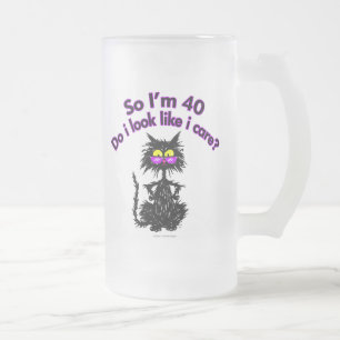 40th Birthday Cat Gifts Frosted Glass Beer Mug