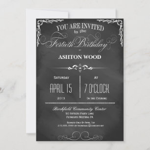 40th Birthday Chalkboard Typography Party Invite