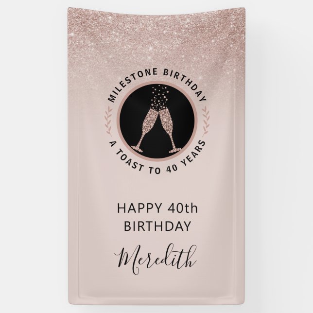 40th Birthday Champagne Toast Vertical Glitter Banner (Vertical)