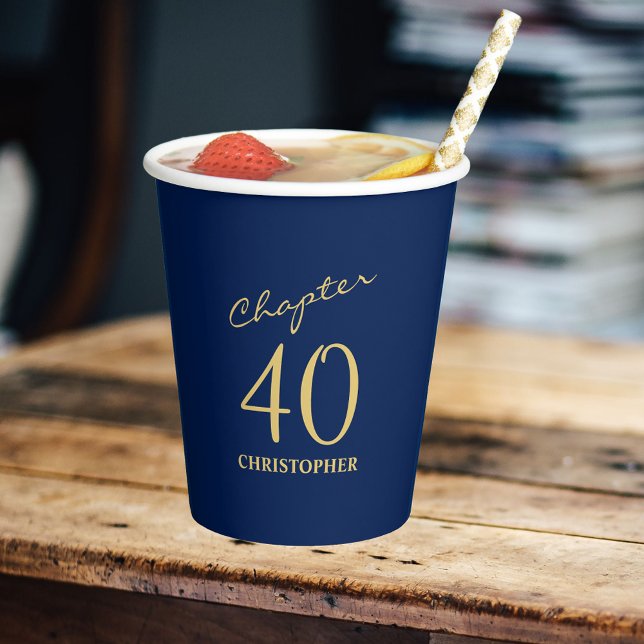 40th Birthday Chapter 40 Blue Gold Paper Cups (Personalized 40th Birthday Chapter 40 Blue Gold Paper Cups
)