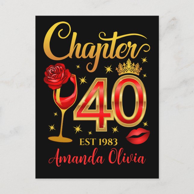40th Birthday, chapter 40 lady’s, women’s  Postcard (Front)