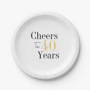 40th Birthday Cheers 40 Years Minimal Black Gold Paper Plate