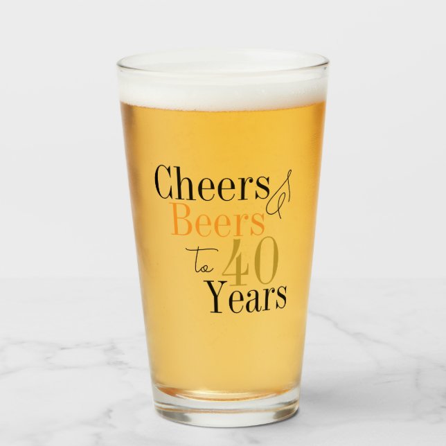 40th Birthday Cheers and Beers Birthday Glass (Front Filled)