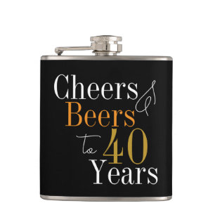 40th Birthday Cheers and Beers Black Gold Hip Flask