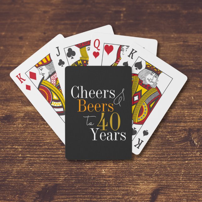 40th Birthday Cheers and Beers Black Gold Party Playing Cards (Creator Uploaded)
