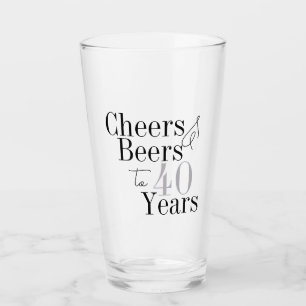 40th Birthday Cheers and Beers Black Grey Party Glass
