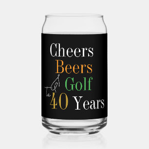 40th Birthday Cheers and Beers Golf Black and Gold Can Glass