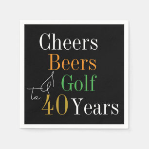 40th Birthday Cheers and Beers Golf Black and Gold Napkin