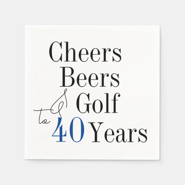 40th Birthday Cheers and Beers Golf Party Napkin (Front)
