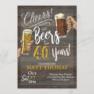 40th Birthday, Cheers and Beers Invitation