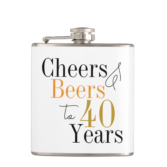 40th Birthday Cheers and Beers Minimal Hip Flask (Front)