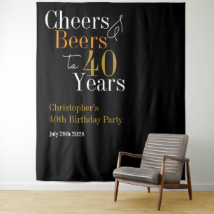 40th Birthday Cheers and Beers Party Backdrop Tapestry