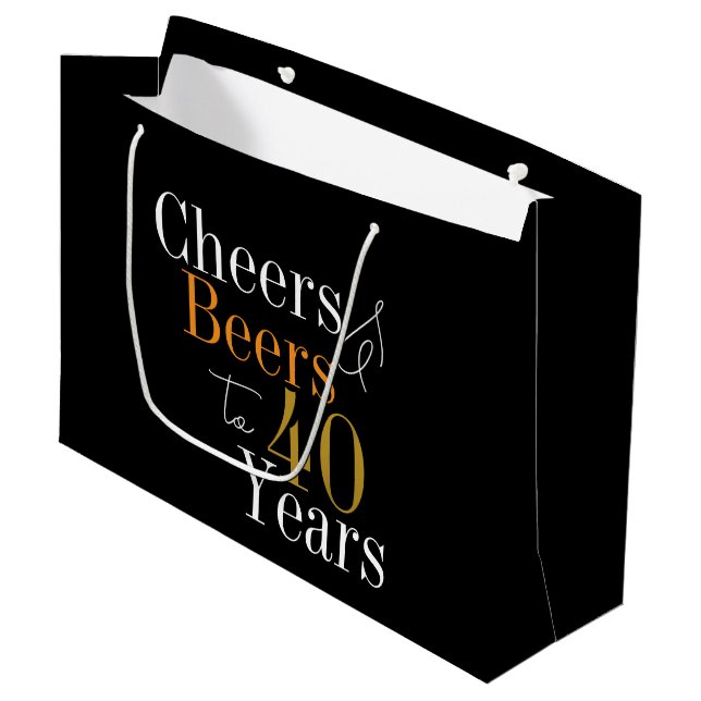 40th Birthday Cheers and Beers Party Favour Large Gift Bag (Front Angled)