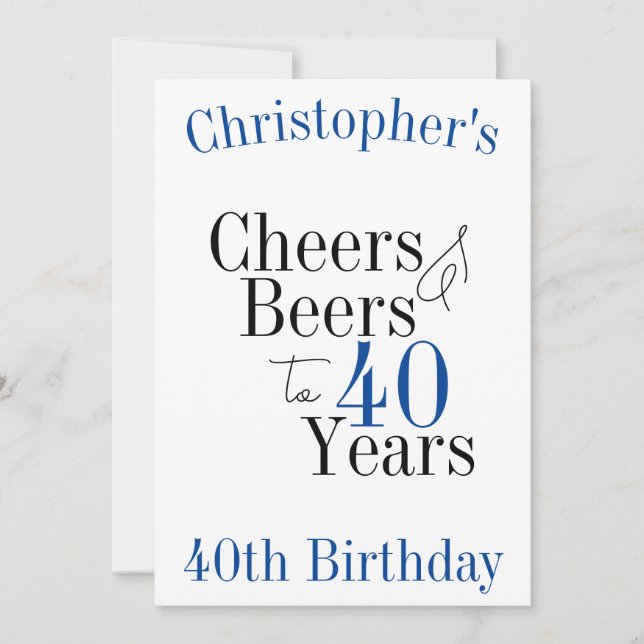 40th Birthday Cheers and Beers Party Invitation (Front)