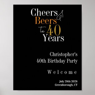 40th Birthday Cheers and Beers Party Welcome Poster