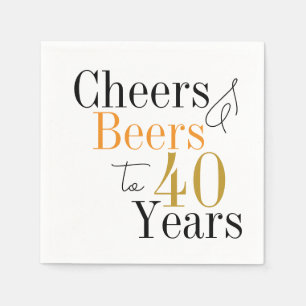 40th Birthday Cheers Beers Minimal Party Napkin