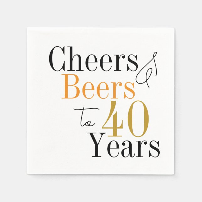 40th Birthday Cheers Beers Minimal Party Napkin (Front)