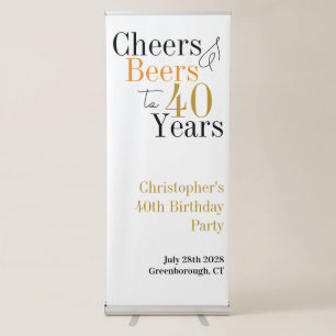 40th Birthday Cheers Beers Minimal Party Retractable Banner