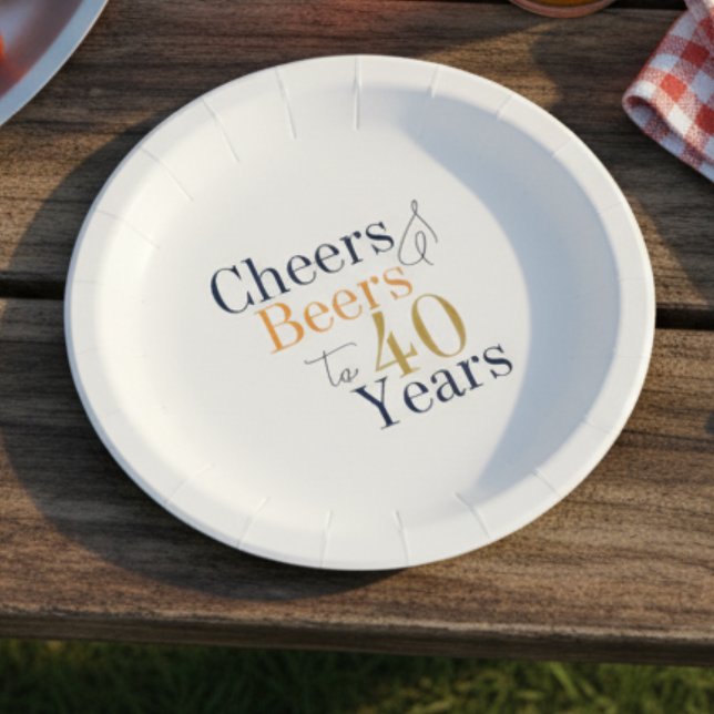 40th Birthday Cheers Beers Party Paper Plate (Creator Uploaded)