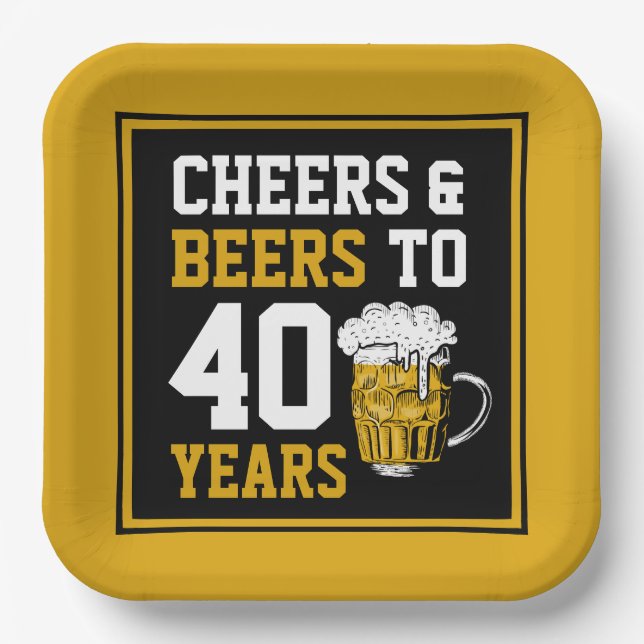 40th Birthday Cheers & Beers to 40 Years Paper Plate (Front)