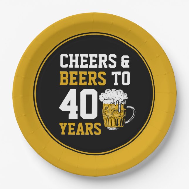 40th Birthday Cheers & Beers to 40 Years  Paper Plate (Front)