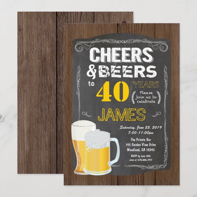 40th birthday, Cheers to 40 years beer party Invitation (Front/Back)