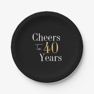 40th Birthday Cheers to 40 Years Black Gold Party Paper Plate