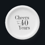 40th Birthday Cheers to 40 Years Black White Party Paper Plate<br><div class="desc">This is a stylish, 40th birthday party design. It is a simple, minimal typography design, in classic black and white. Perfect for a fun and cool 40th birthday party. This design is fully customisable, simply use the personalise this button to change the age, or the rest of the text, or...</div>